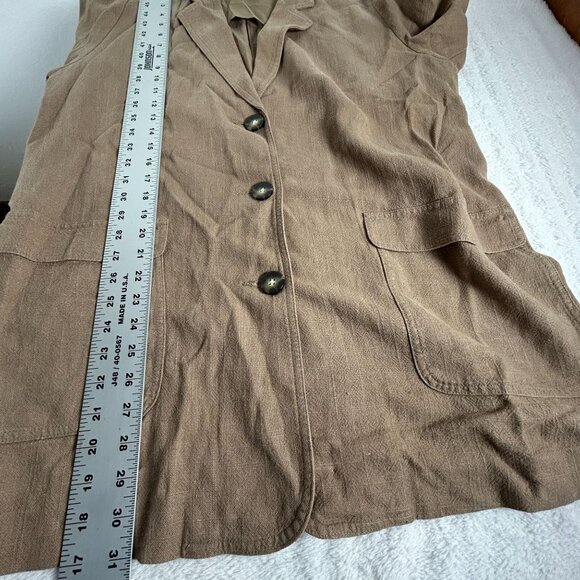 J. Jill Womens Brown Button-Front Linen Blazer Jacket Medium Pockets Career - Picture 9 of 9
